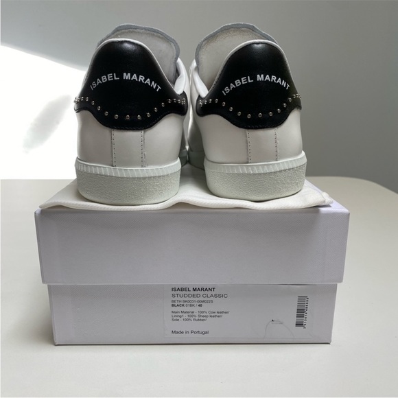 Isabel Marant Studded Classic Beth Sneaker in White/Black sz 40 New in Box - Picture 7 of 10